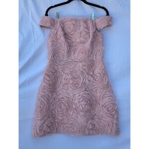 Adrianna Papell Pink Rosette 3D Floral Off Shoulder Mesh Cocktail Dress 6